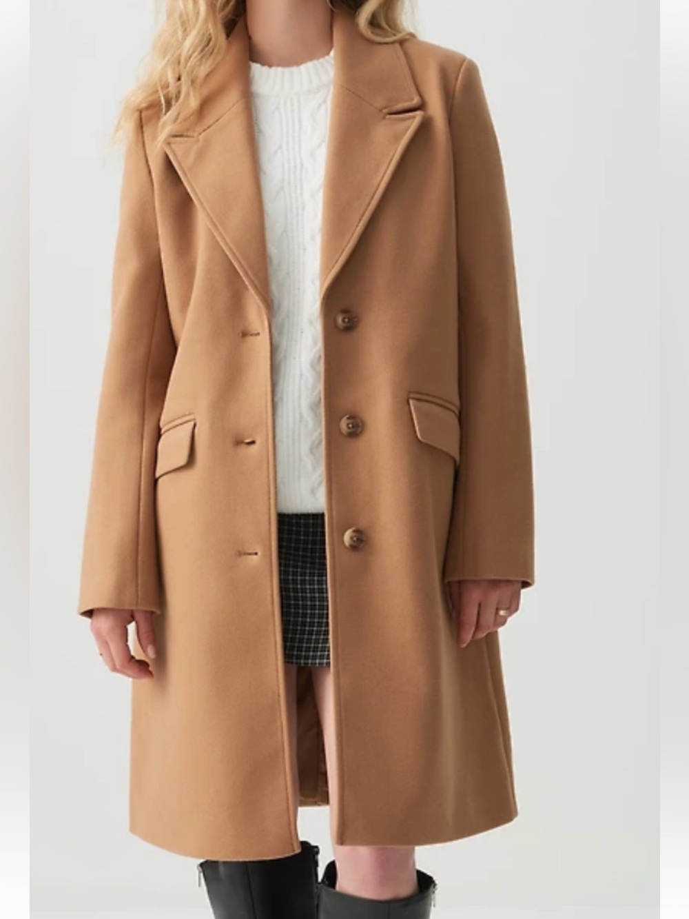 Ardene : Three-Button Brushed Coat in Camel; Size “S” (NWOT)